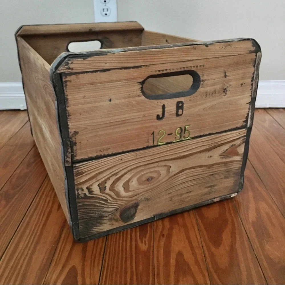 Vintage 40s Heavy Duty Solid Wood Steel Banded Crate 